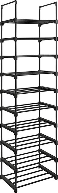 Songmics Schuhregal mit 10 Ebenen aus Metall und Kunststoff, Schwarz, B/T/H: 30 x 45 x 174 cm - Bild 1