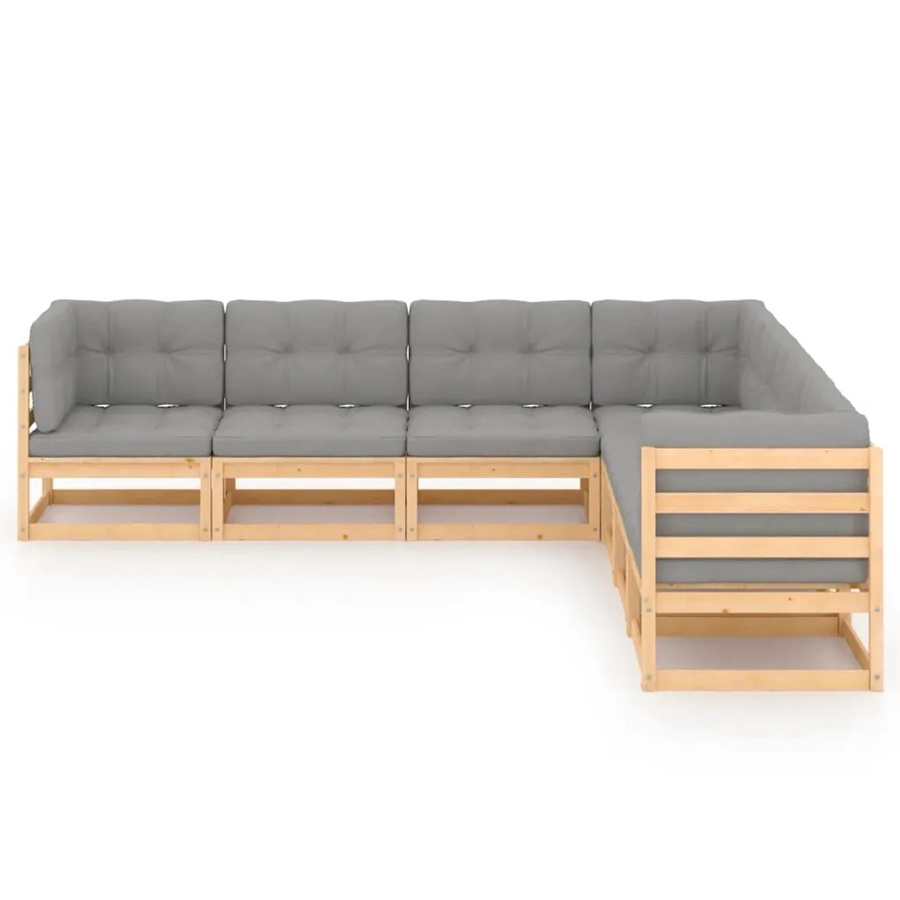 vidaXL 7-tlg Garten-Lounge-Set Modell 36 aus massivem Kiefernholz in U-Form mit grauen Kissen - Bild 2