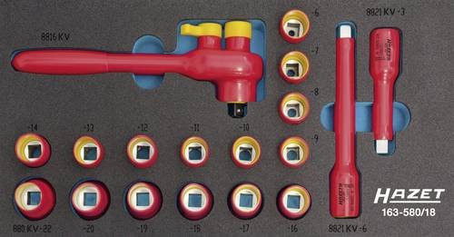 Hazet Steckschlüsselsatz 163-580/18 schutzisoliert, 3/8 Zoll, 18-teilig, rot - Bild 1