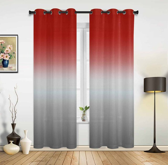 Moderne Vorhänge mit Farbverlauf in Rosa, Grau und Rot für Wohnzimmer, Schlafzimmer oder Kinderzimmer, halbtransparent, Breite: 135 cm, Höhe: 115 cm - Bild 1