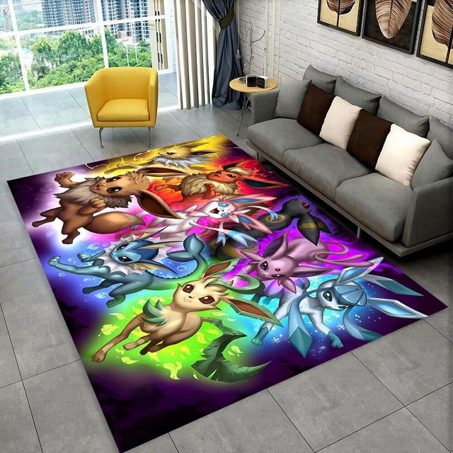 Pikachu Pokemon Cartoon Teppich für Wohnzimmer und Schlafzimmer, rutschfeste und waschbare Fußmatte für Kinder, B/B: 100 x 120 cm, Mehrfarbig - Bild 1