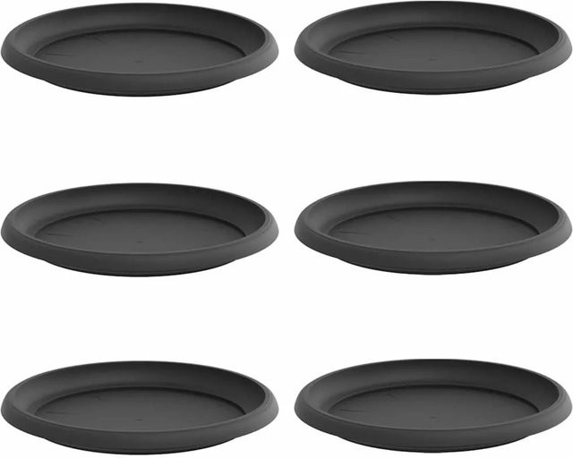 6er Set runde Blumenplatten von vidaXL in Schwarz aus Kunststoff, Durchmesser: 23,5 cm, Höhe: 2,5 cm - Bild 1