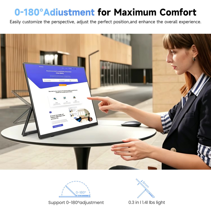 UPERFECT 15,6 Zoll tragbarer Monitor mit Touchscreen, integriertem 8000 mAh Akku, 100 % sRGB, ultradünnes 10-Punkt-Touch-Display in Schwarz mit USB-C und Mini HDMI - Bild 6