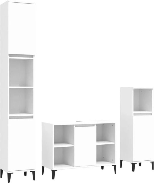 vidaXL 3-tlg. Badmöbel-Set Weiß aus Holzwerkstoff bestehend aus Waschbeckenunterschrank und zwei Standschränken - Bild 1