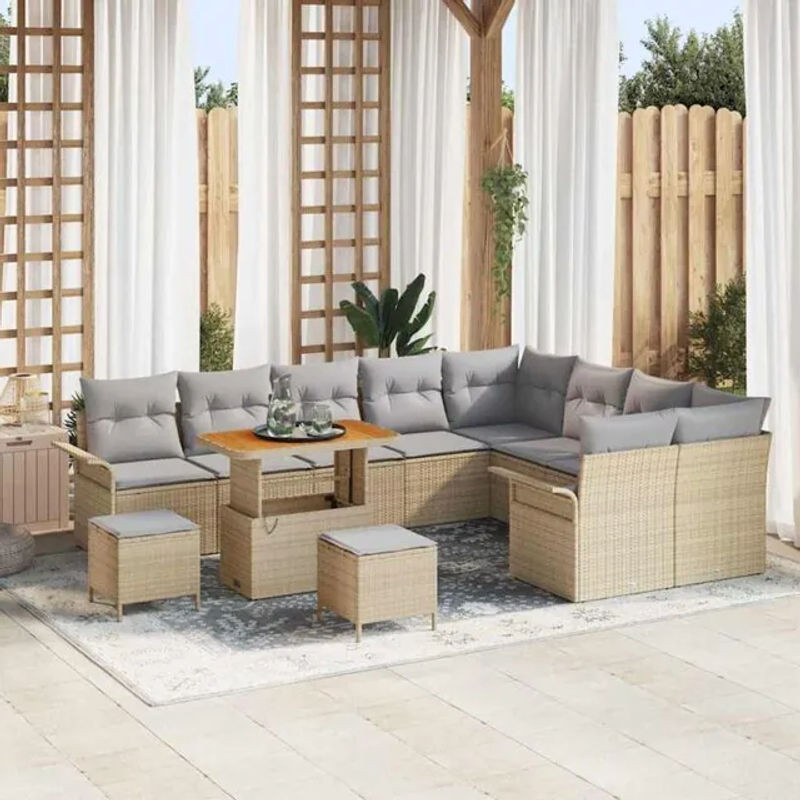 Vidaxl Polyrattan Garten-Sofa-Set aus 12 Teilen in Beige und Grau mit Fußhocker, Modernes Modulares Loungemöbel-Set, B/T/H: 90 x 55 x 71 cm - Bild 1