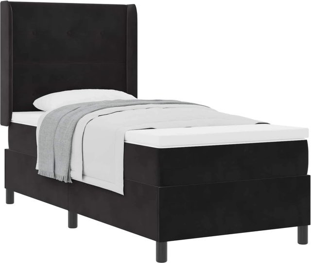 vidaXL Boxspringbett mit Matratze aus Samt in Schwarz, B/T/H: 90 x 190 cm - Bild 1