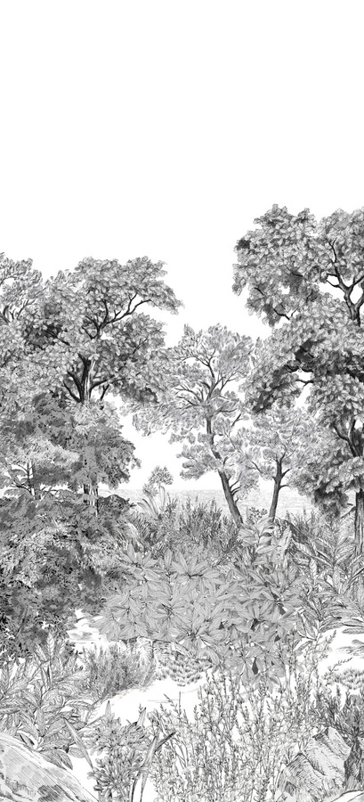 Isidore Leroy Mural Foret de Bretagne Tapete in Grisaille Gris, selbstklebend, florales Design, Grau - Bild 1