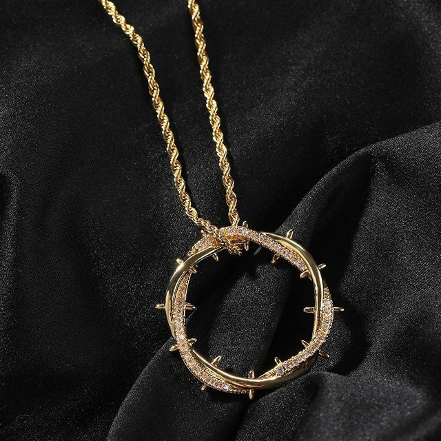 Taidong Halskette, Dornenkrone Anhänger, Messing, CZ Zirkon, Gold, 60,96 cm, Unisex - Bild 1