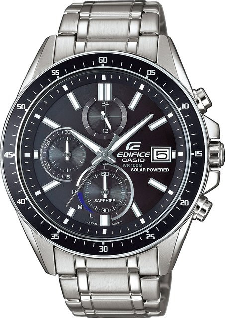 Casio Edifice Armbanduhr, Solar, Chronograph, Edelstahl, Schwarz, Herren - Bild 1