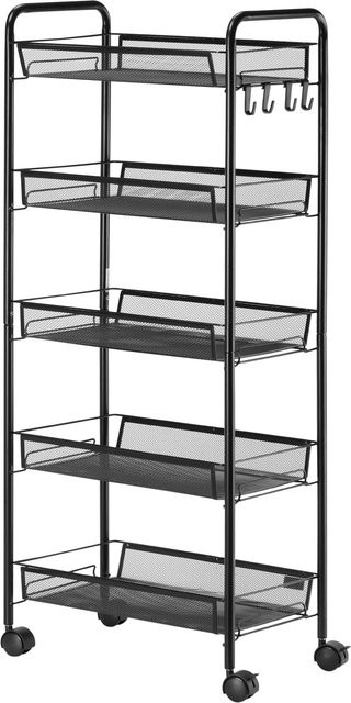 HOMCOM Servierwagen aus Stahl mit 5 Etagen und Netzkörben für Küche und Wohnzimmer, Schwarz, B/T/H: 45 x 26,5 x 106 cm - Bild 1
