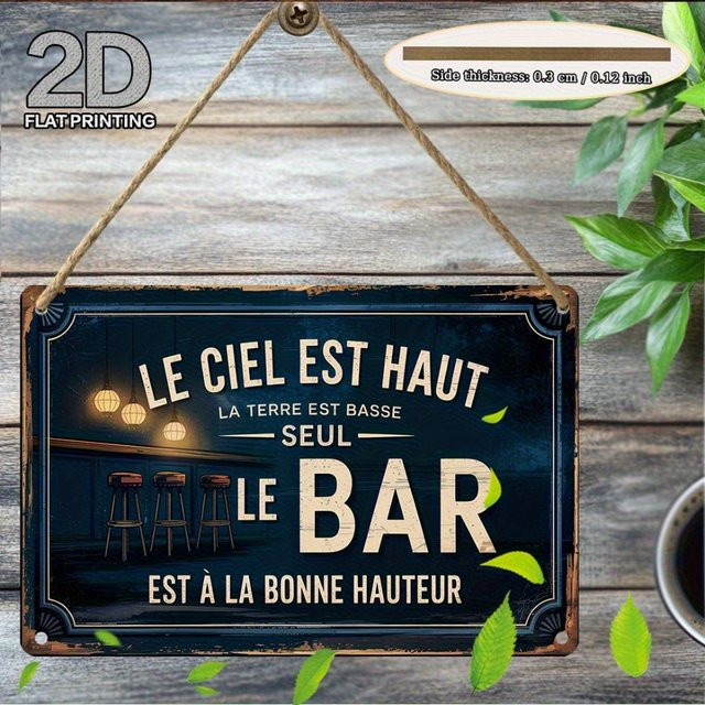 Vintage Barschild Le Ciel est Haut von CIFBUY als Wanddekoration in Blau und Weiß, Metallschild im rustikalen Design, Breite: 51,56 cm, Höhe: 33,53 cm - Bild 1