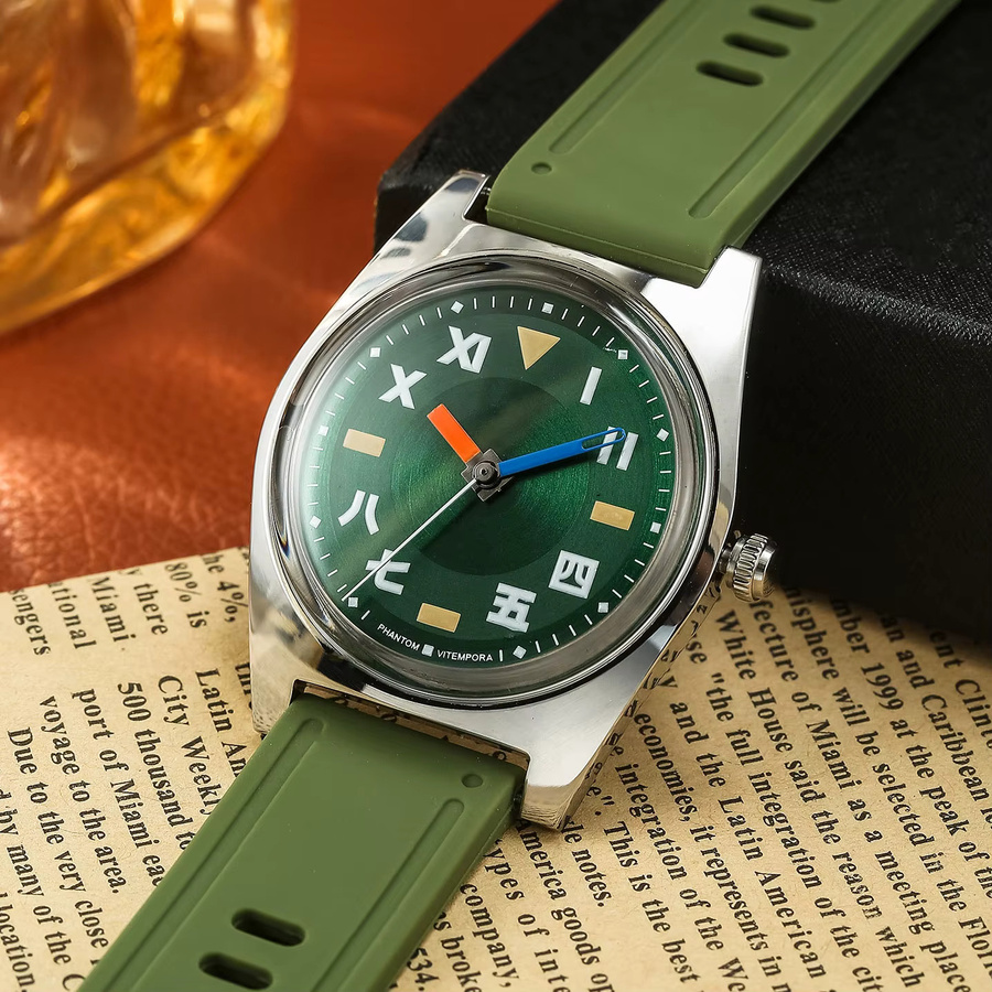 HEIMDALLR Armbanduhr, Handaufzug, Edelstahl, Silber, Grün, Silikon, 36 mm, Herren - Bild 2