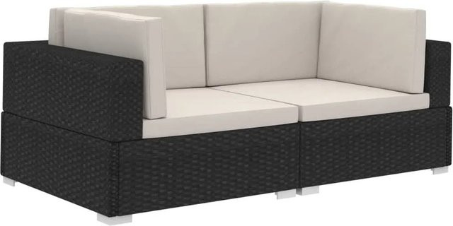 vidaXL Ecksofa Set aus Poly Rattan in Schwarz mit beigen Auflagen und Metallgestell - Bild 1