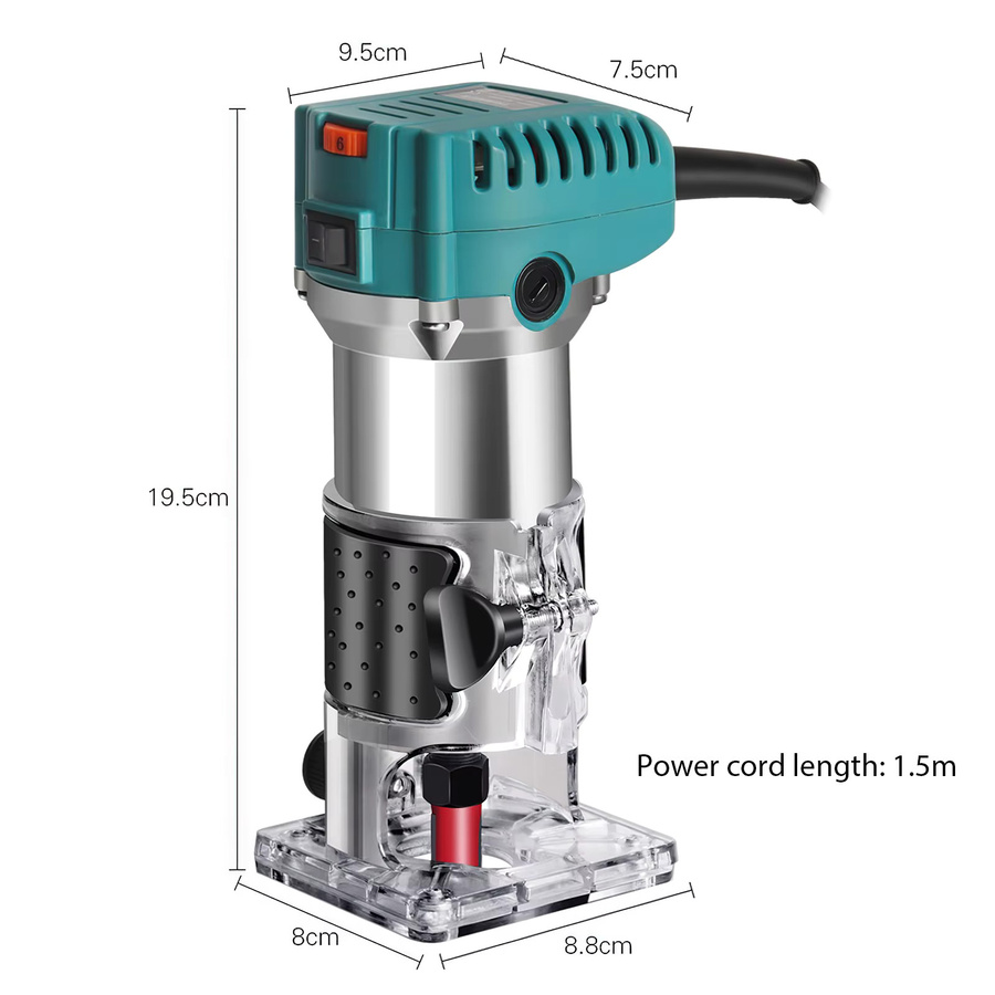 Avehrit Holzkantenfräser mit 800W Leistung, 6 variablen Geschwindigkeiten und 30000 U/min, Aluminiumgehäuse, Sanftanlauf, 6,35mm Spannzange inklusive 15 Fräsern für Holz, Fasen, Schlitz- und Kurvenschnitte - Bild 3