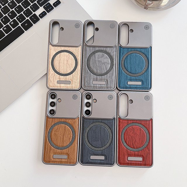 Magnetische Handyhülle in Holzmaserung-Leder-Optik für Samsung Galaxy S26 Ultra S25 S24 Plus S23 S22 Ultra A55 A35 A56 A36 A37 mit MagSafe Kompatibilität, Mehrfarbig - Bild 1