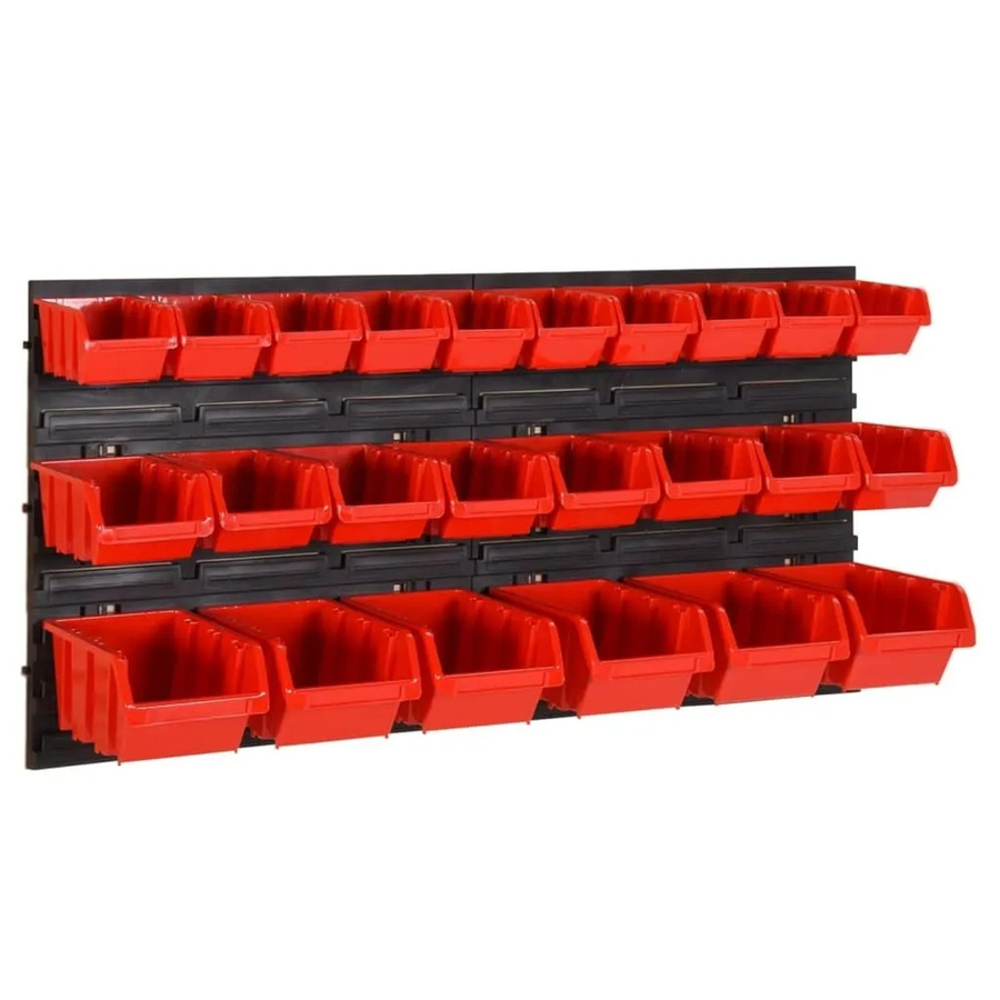 vidaXL Wandregal mit 26 Stapelboxen aus Polypropylen in Rot und Schwarz, Breite: 77 cm, Höhe: 39 cm - Bild 2