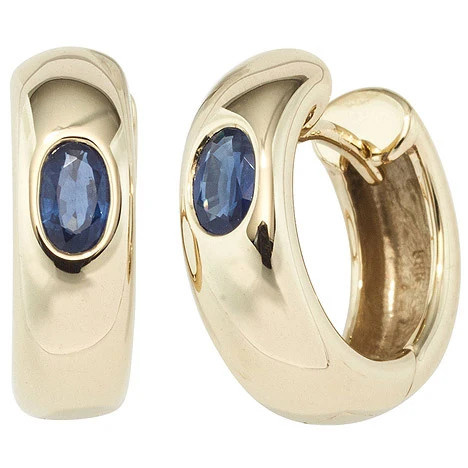 Colfem Creolen 585 Gelbgold, 2 blaue Safire, Damen - Bild 1