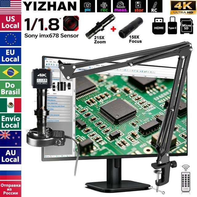 YIZHAN Digitales 4K Mikroskop mit IMX678 Sensor, 215-fachem Zoom, 150-fachem Fokus, Dual-Objektiv und HDMI-Anschluss, Schwarz - Bild 1