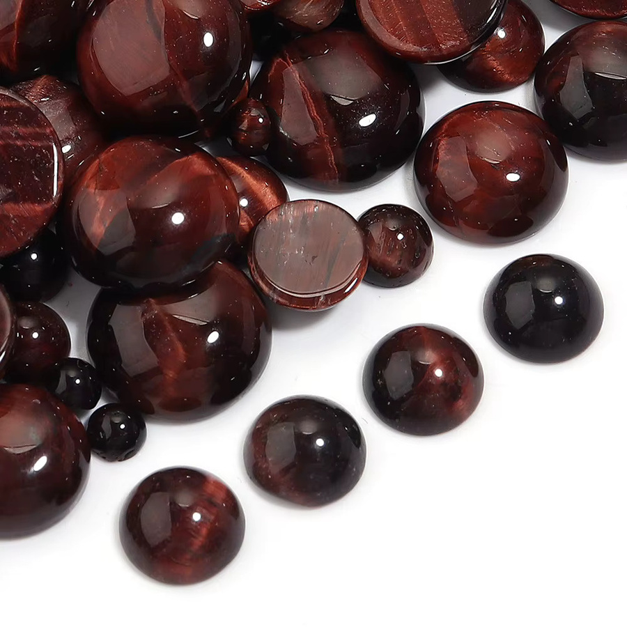 Tigerauge Cabochon Perlen, rote, rund, Flatback, 4-12 mm - Bild 3