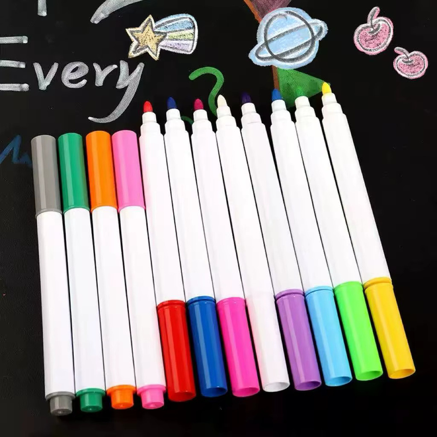 CEESO Mini-Flüssigkreidemarker im 12er Set, bunte fluoreszierende Leuchttafelstifte, staubfrei und radierbar für Whiteboards und Tafeln, Multicolor - Bild 3
