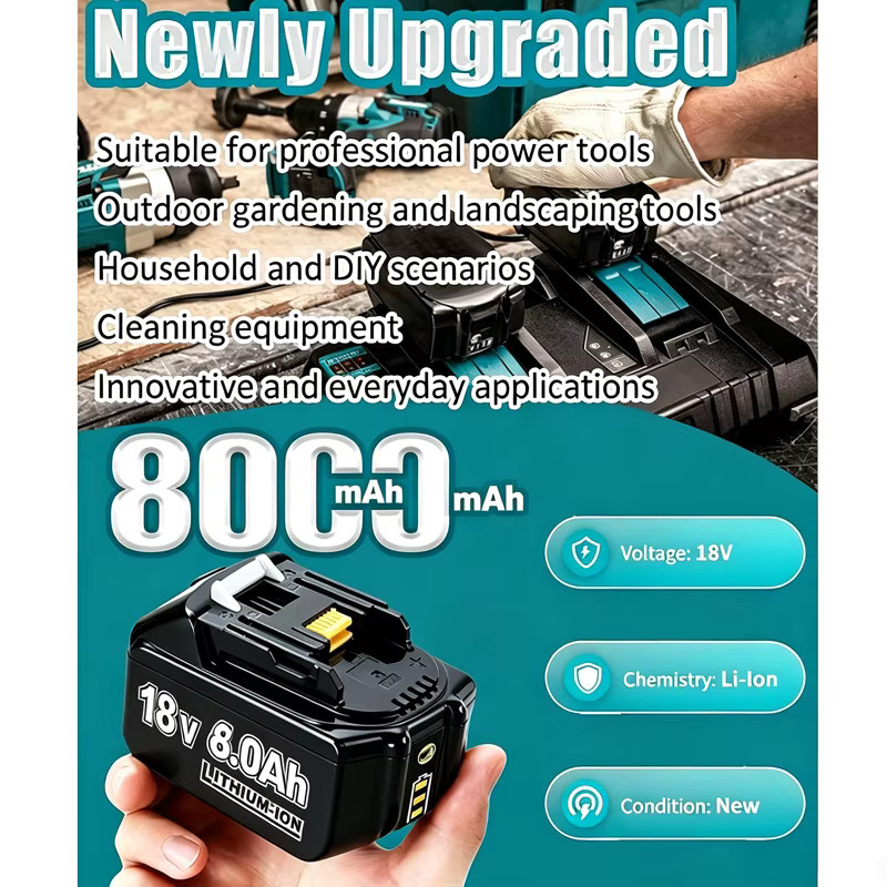 Turpow 18V 8000mAh Akku für Makita BL1830 BL1815 BL1860 BL1850 BL1840B Akku-Elektrowerkzeuge inklusive 4A 6A Ladegerät in Schwarz - Bild 3