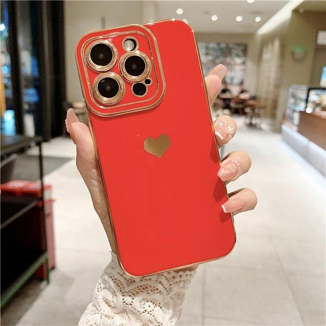 Luxus Handyhülle mit Vergoldung und Linsenschutz für iPhone 16 Pro Max bis iPhone 7 Plus von Yiran Bag in Gold oder Rot - Bild 1