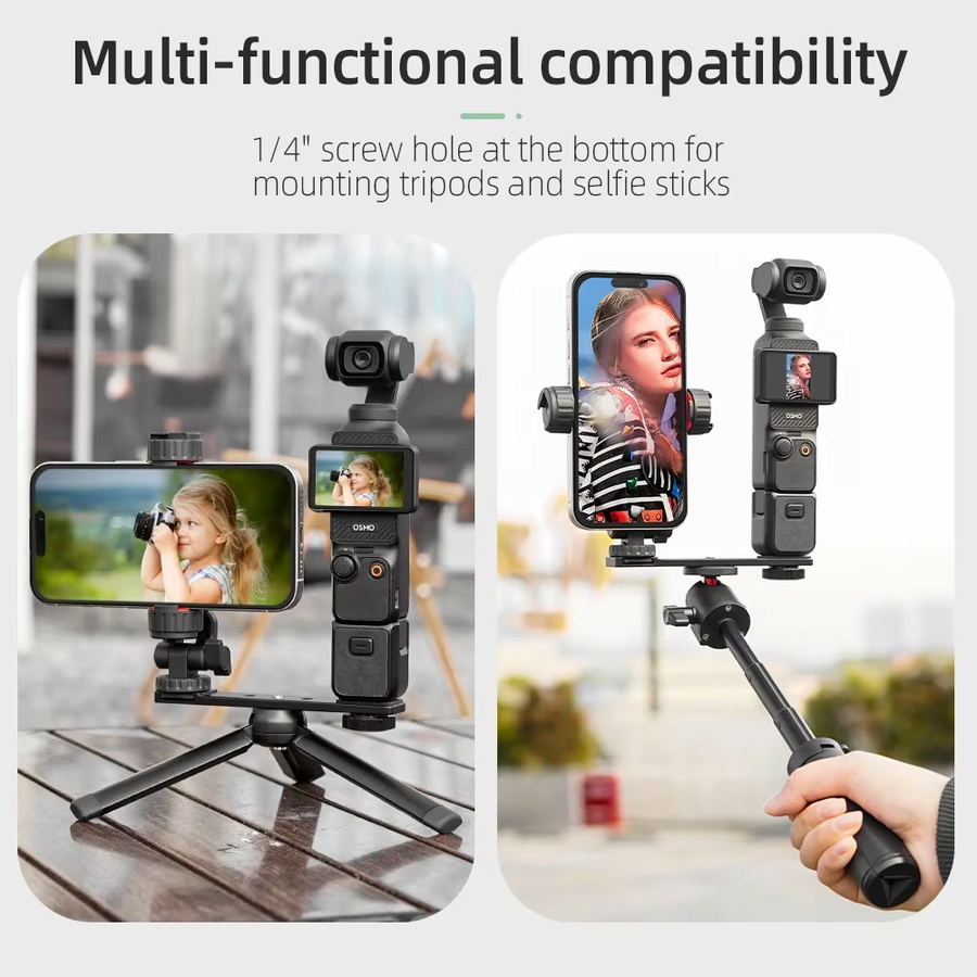DJI Telefonhalterung in Schwarz für DJI Pocket 3, DJI Pocket 4 und Insta360 X5 mit Stativclip und Fülllicht für stabile Videoaufnahmen - Bild 2