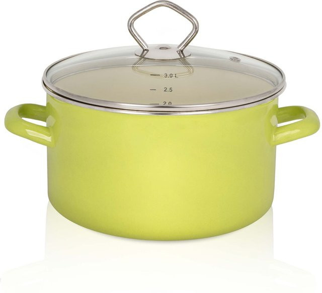 Karl Krüger Emaillierter Fleischtopf Juist mit Glasdeckel, Green, Durchmesser: 20 cm - Bild 1