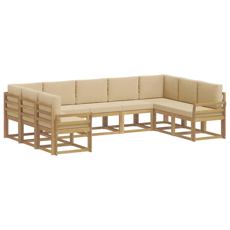 vidaXL Outdoor-Sofagarnitur 9-tlg. in U-Form aus Akazienholz mit Kissen, Weiß und Beige - Bild 2