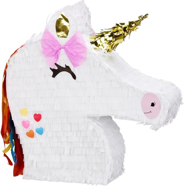 Relaxdays Einhorn Pinata aus Papier in Weiß mit Haken, B/T/H: 41,5 x 39,5 x 9 cm - Bild 1