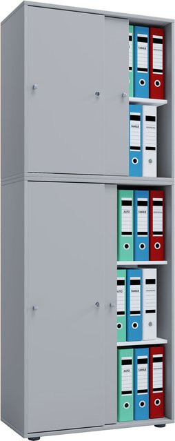 VCM Büroschrank Lona XXL mit Schiebetüren in Grau und Weiß mit verstellbaren Fachböden und Schloss, H: 184 cm, B: 70 cm, T: 37 cm - Bild 1