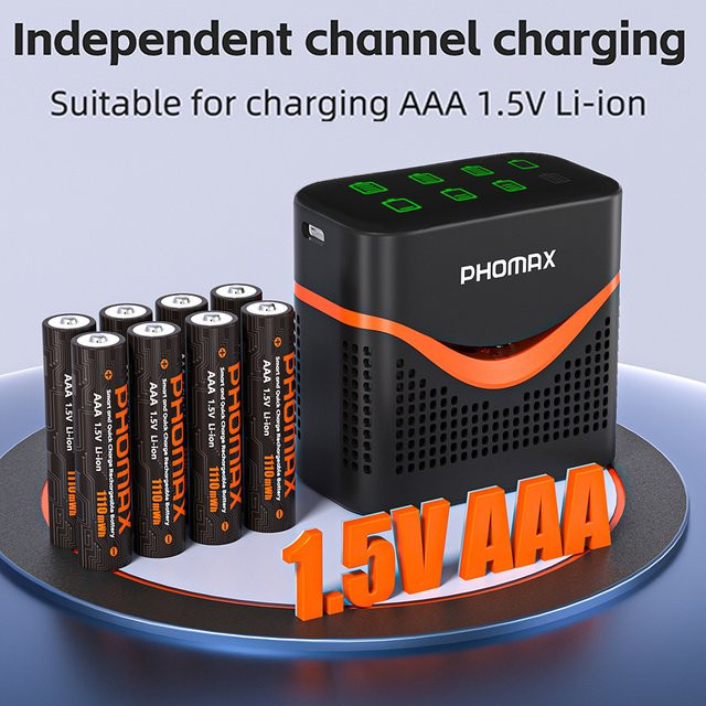 PHOMAX AAA Li-Ionen-Akku Set mit LCD-Ladegerät in Schwarz, 1,5V 1110mWh - Bild 1