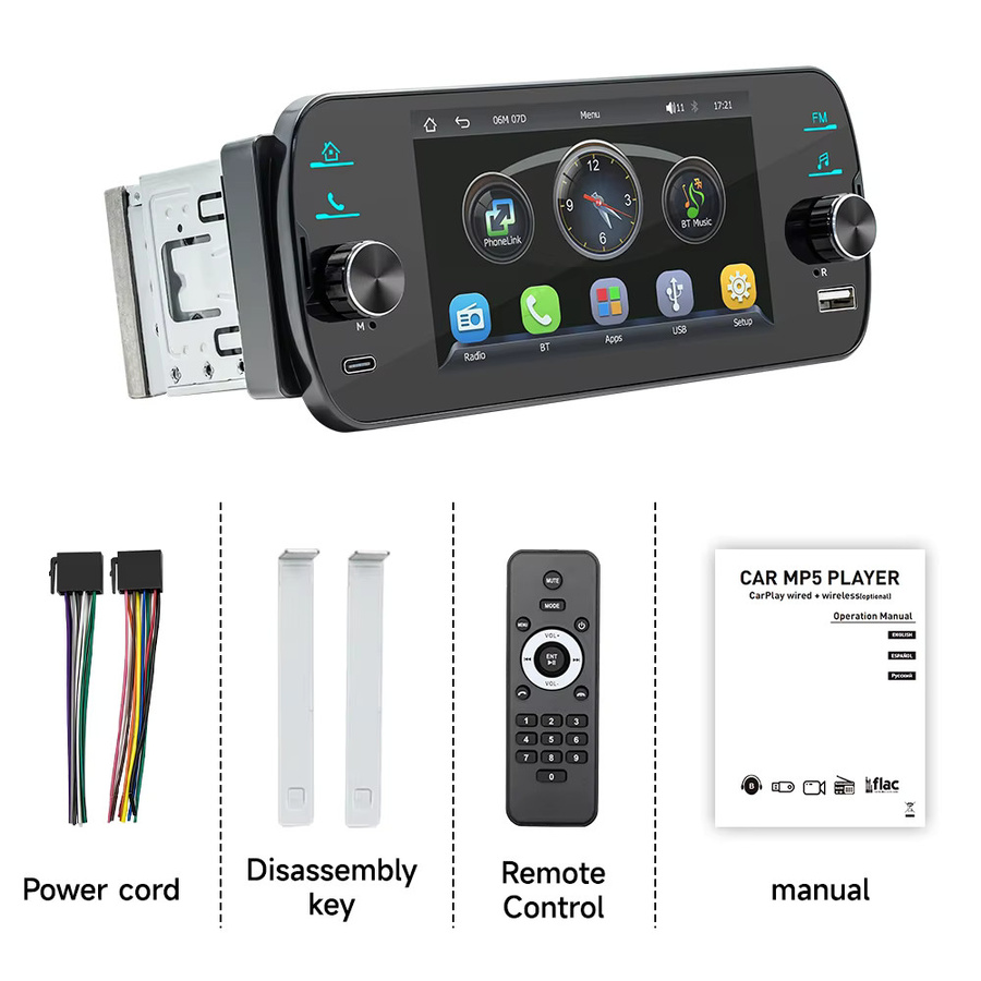BQCC 5-Zoll Autoradio Multimedia MP5 Player mit Bluetooth, CarPlay, Android Auto und MirrorLink in Schwarz - Bild 4