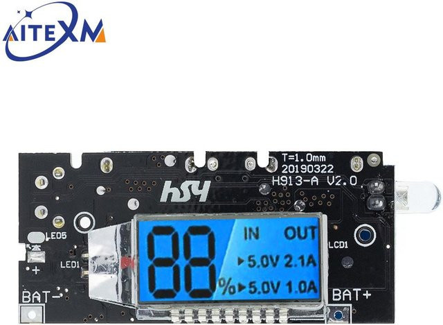 YANXD Dual USB 18650 Batterie Ladegerät PCB Power Modul mit LED LCD Display für Mobile Power Bank Zubehör, Schwarz - Bild 1