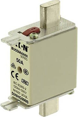 Eaton NH-Sicherung 50NHG000B mit mechanischer Sicherungsanzeige, Größe 000, 50A, 500V, 3er-Set, Weiß - Bild 1