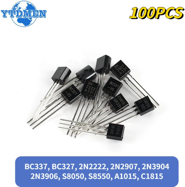 YTDMEN Transistor Set mit 100 Stück und 10 Werten, NPN und PNP Triodentransistoren im TO-92 Gehäuse, Farbe: Schwarz - Bild 1