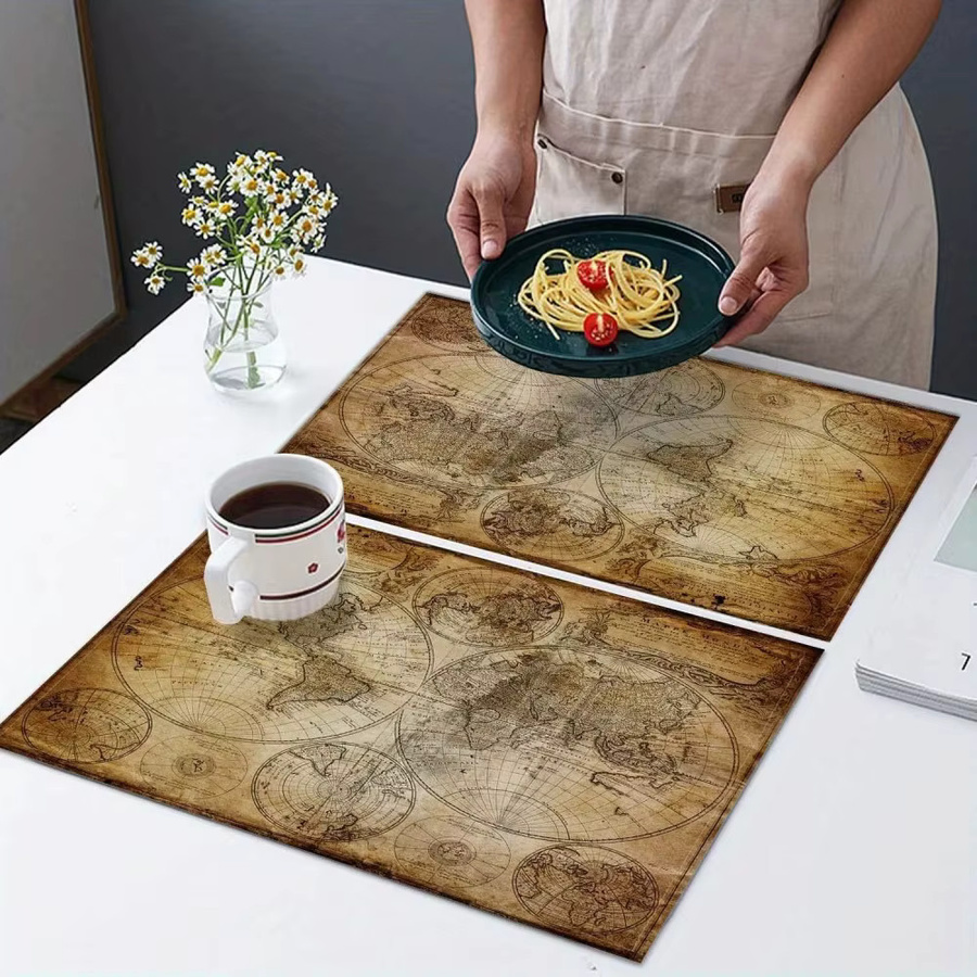 VIKAMA Vintage-Tischset Set mit 4 Stück, nautisches Weltkarten-Design, hitzebeständig und rechteckig - Bild 3