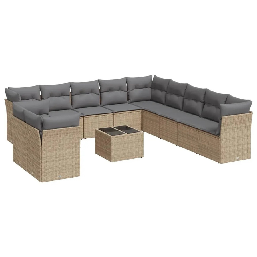 vidaXL 12-teilige Garten-Sofagarnitur aus Poly-Rattan mit Kissen in Beige-Grau - Bild 2