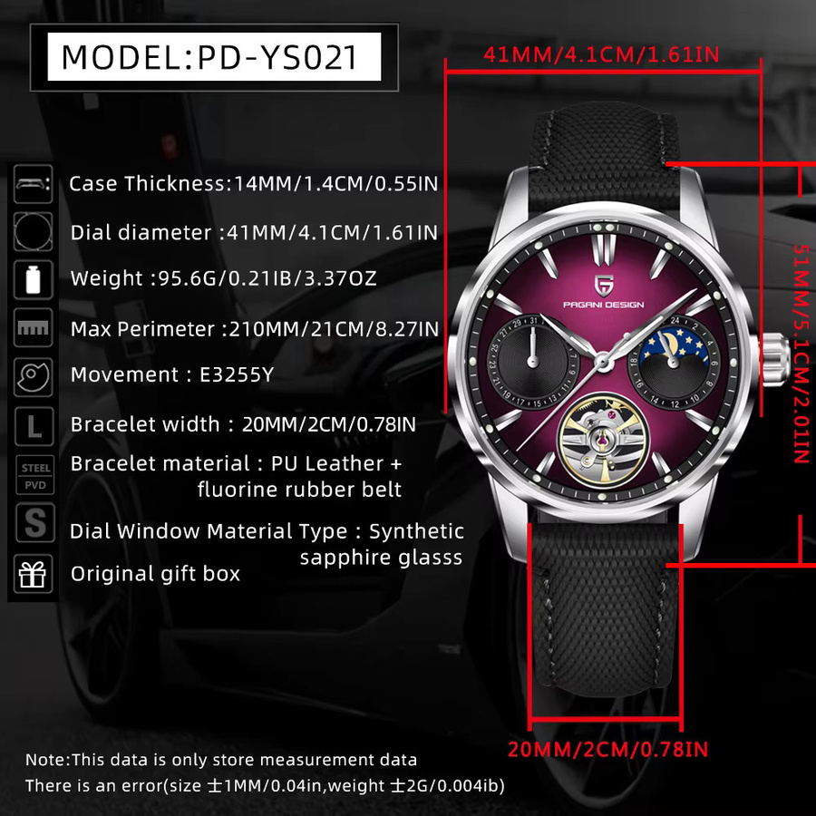 Pagani Design Armbanduhr, Automatik, Edelstahl, 41 mm, Herren - Bild 3