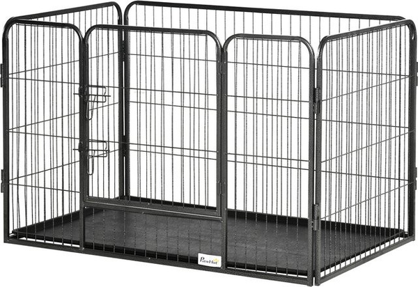 PawHut Hundezwinger aus Metall mit 4 Stahlgitterpaneelen und Boden, verriegelbare Tür, Schwarz, B/T/H: 74 x 109 x 71 cm