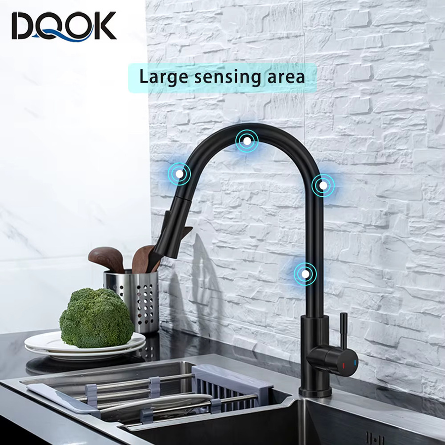 DQOK Intelligente Küchenarmatur aus Edelstahl mit Sensor und Touch-Control, Ausziehbar, Farbe: Schwarz, Gebürstetes Nickel - Bild 3