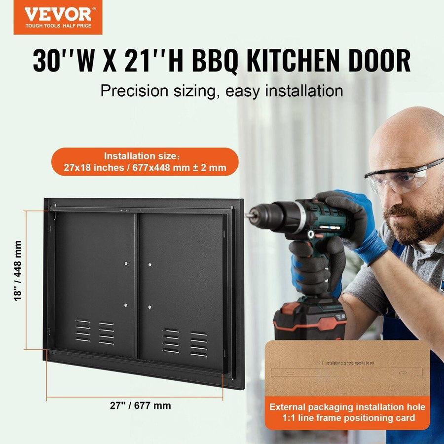 Buying Solutions MB Grillzugangstür für Außenküche in Schwarz, bündig einsetzbare Doppeltür mit Griffen und Lüftungsschlitzen, B/H: 76,2 x 53,3 cm - Bild 10