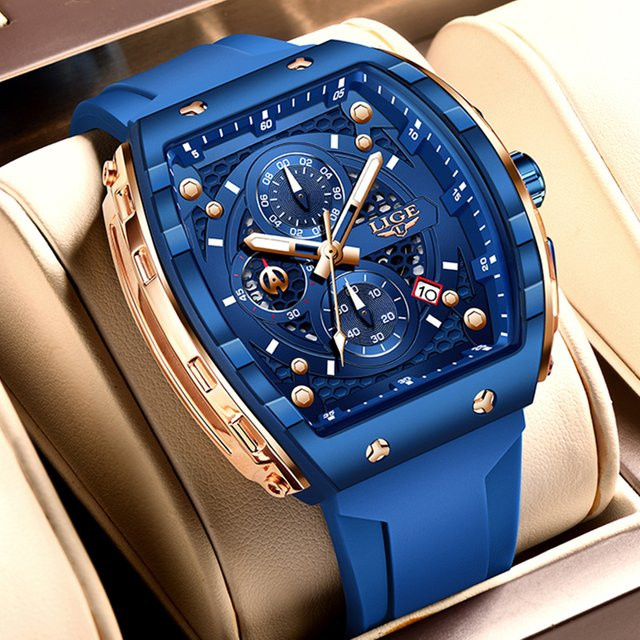 LIGE Armbanduhr Chronograph, Quarz, Silikon, Blau, Herren - Bild 1