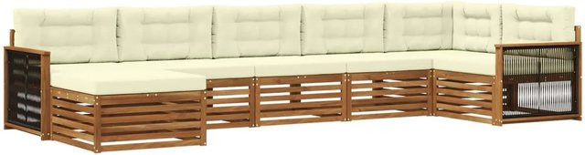 vidaXL Outdoor-Sofagarnitur aus Akazienmassivholz mit 7 Kissen in Natur und Creme im modernen Latten-Design - Bild 1