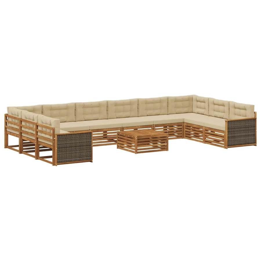 vidaXL Sofagarnitur aus Massivholz Akazie mit 11 Kissen in Natur-Beige - Bild 2