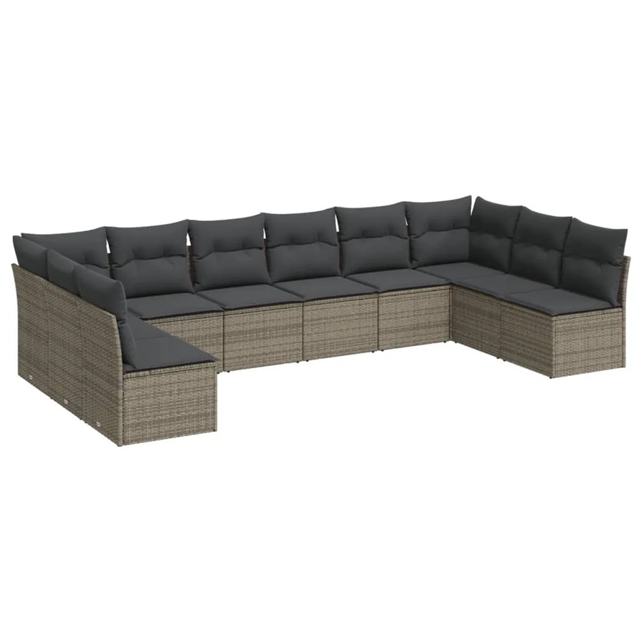 vidaXL 10-tlg. Garten-Sofagarnitur in L-Form aus Poly-Rattan in Grau mit Kissen und Stauraum - Bild 2