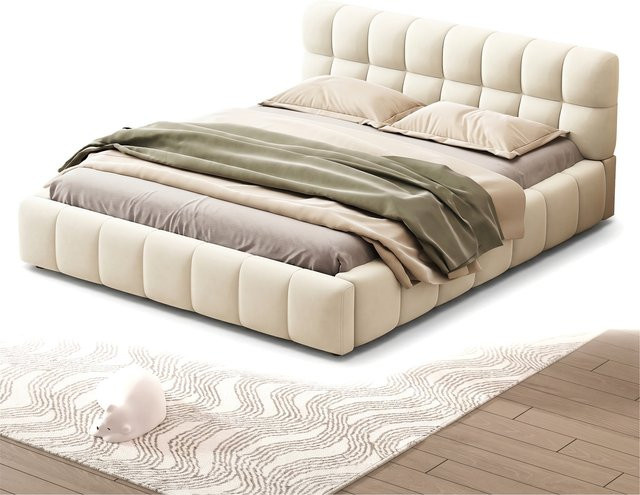 KeepGoon Polsterbett in Leinenbeige mit gepolsterter Rückenlehne und Rahmen, B/T: 140 x 200 cm - Bild 1