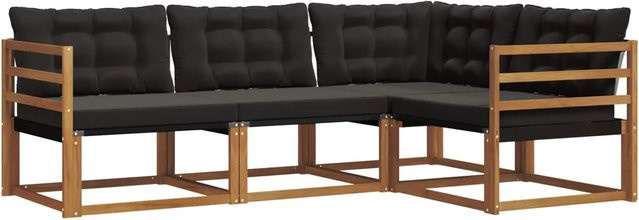 vidaXL Sofa Set 4-teilig L-Form aus Akazienholz und Textilene in Natur und Schwarz mit Kissen - Bild 1