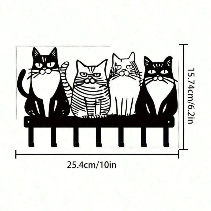 CIFBUY Wandhaken aus Metall in Schwarz als dekorative Katzen-Wanddekoration im Boho-Stil für Schlüssel und Handtücher - Bild 4