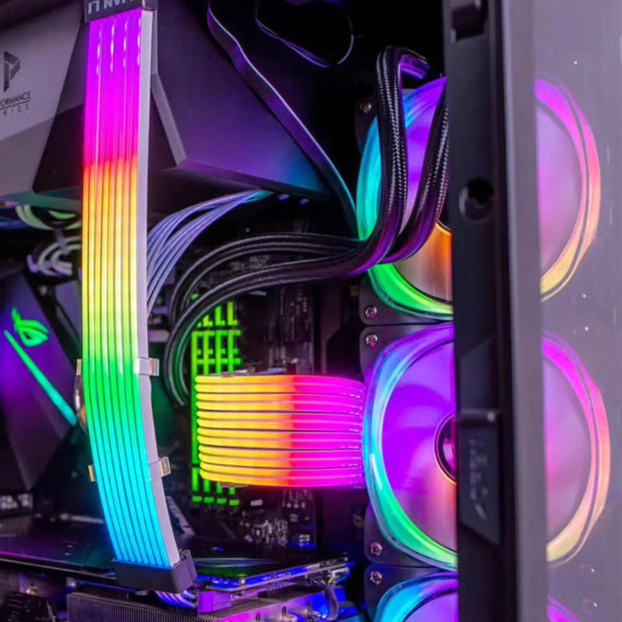 ARGB PSU Netzteil Verlängerungskabel RGB Flow für ATX 24Pin Motherboard und PCIE GPU 8-Pin 6+2Pin in Weiß und Multicolour - Bild 3
